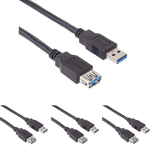 PremiumCord USB 3.0 Verlängerungskabel 0,5 m, SuperSpeed ​​Datenkabel bis 5 Gbit/s, Ladekabel, USB 3.0 Typ A Buchse am Stecker, 9-polig, 3X geschirmt, Farbe schwarz, Länge 0,5 m (Packung mit 4) von PremiumCord