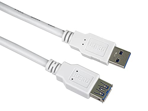 PremiumCord USB 3.0 Verlängerungskabel 5m, Datenkabel SuperSpeed bis zu 5Gbit/S, Ladekabel, USB 3.0 Typ A Buchse auf Stecker, 9Pin, 3X geschirmt, Farbe Weiß, Länge 2m von PremiumCord