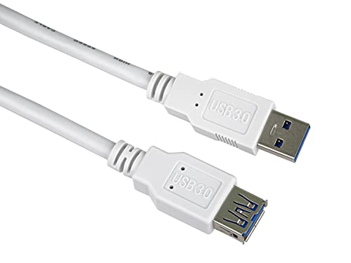 PremiumCord USB 3.0 Verlängerungskabel 5m, Datenkabel SuperSpeed bis zu 5Gbit/S, Ladekabel, USB 3.0 Typ A Buchse auf Stecker, 9Pin, 3X geschirmt, Farbe Weiß, Länge 5m von PremiumCord