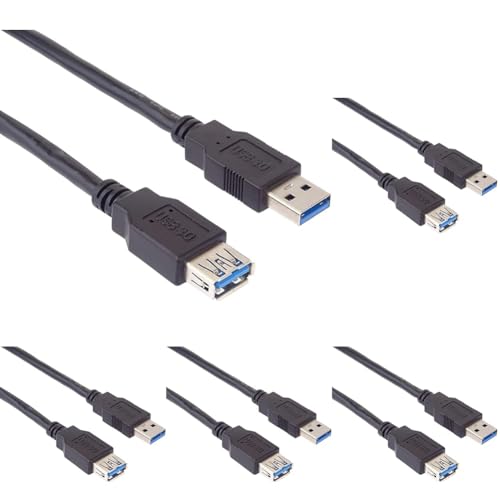 PremiumCord USB 3.0 Verlangerungskabel 1m, Datenkabel SuperSpeed bis zu 5Gbit/S, Ladekabel, USB 3.0 Typ A Buchse auf Stecker, 9Pin, 3x geschirmt, Farbe Schwarz, Lange 1m (Packung mit 5) von PremiumCord