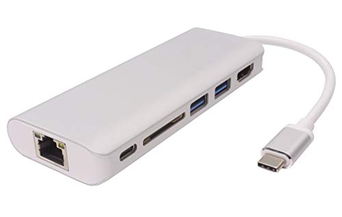 PremiumCord USB-C Dock mit Gigabit RJ45, 4K HDMI, 2X USB 3.0, SD, PD, Kompatibel mit Video 4K 2160p, Full HD 1080p, USB 3.1 Typ C, Ethernet, Farbe Silber, Länge 20cm PremiumCord USB-C Dock mit Gigabit RJ45, 4K HDMI, 2X USB 3.0, SD, PD, Kompatibel mit Video 4K 2160p, Full HD 1080p, USB 3.1 Typ C, Ethernet, Farbe Silber, Länge 20cm von PremiumCord
