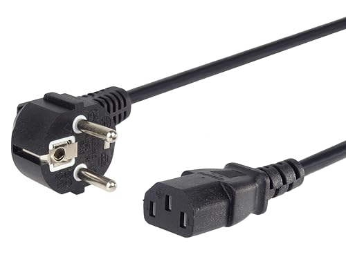 PremiumCord kpsp3 Netzkabel 230V 3m, Stromkabel mit Schutzkontakt gewinkelt auf Kaltgerätebuchse C13, IEC 320, PC Netzkabel 3 Polig, Farbe schwarz von PremiumCord
