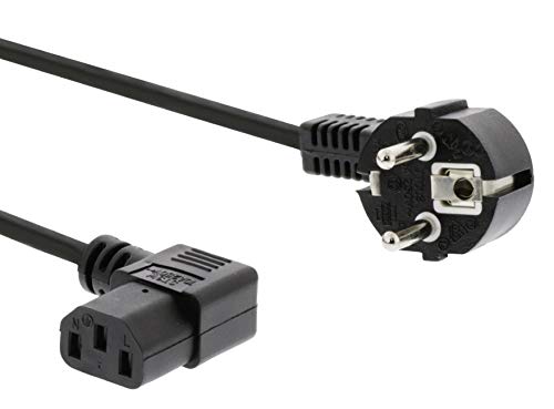 PremiumCord Netzkabel 230V 5m, Stromkabel mit Schutzkontakt gewinkelt auf Kaltgerätebuchse C13 gewinkelt, IEC 320, PC Netzkabel 3 Polig, Farbe schwarz von PremiumCord