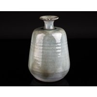 Glänzende Vintage Studiokeramik Vase Grau Grün Signiert Unikat 50Er Mid Century Design P0218 von PremiumFORM
