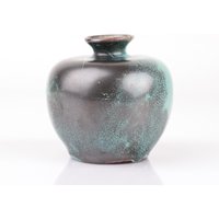 Richard Uhlemeyer Studiokeramik Vase Türkis Schwarz Metal Glanz Verlauf 50Er Mid Century Handarbeit P0037 von PremiumFORM
