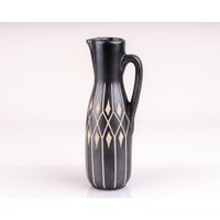 Silber Vintage Vase Piesche Und Reif Sgraffito Keramik 50Er Mid Century Design Metal Glanz P0255 von PremiumFORM
