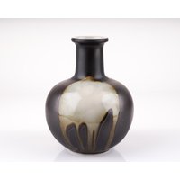Vintage Designer Vase Studiokeramik Von Ditmar Urbach Glänzend Beige Braun Glasurverlauf Schwarz 50Er Handarbeit Mid Century 0420 von PremiumFORM