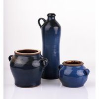 studiokeramik Set 3 Vasen H. Schulze Crinitz Blau Schwarz Glänzend 60Er Handarbeit P0078 von PremiumFORM