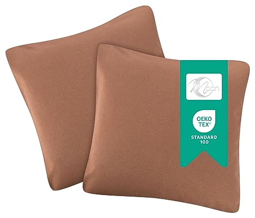 2er-Set Jersey Qualitäts Kissenbezug Kissenhülle 100% Baumwolle mit Reißverschluss in 18 Farben und 7 Größen (Tabak, 80x80 cm) von PremiumShop321