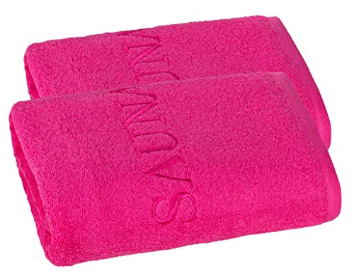 Premiumshop321 2er Set Saunatuch 70x200 cm - 500g/m² Schriftzug Sauna-pink von Premiumshop321