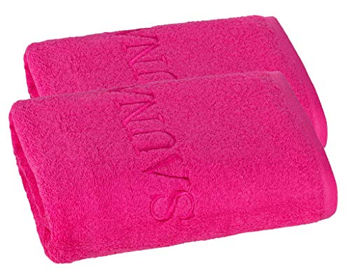 PremiumShop321 2er Set Saunatuch 70x200 cm - 500g/m² Schriftzug Sauna-pink von PremiumShop321