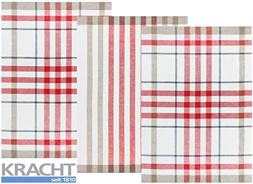 Kracht 3er Pack Halbleinen Geschirrtuch 50x70 2X Karo / 1x Streifen 2-930-10 rot von KRACHT