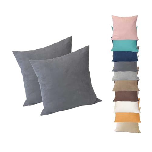 PremiumShop321 2er Pack Kissenbezug Kissenhülle 60x60 in edler Wildleder Optik Alcatraz anthrazit von PremiumShop321