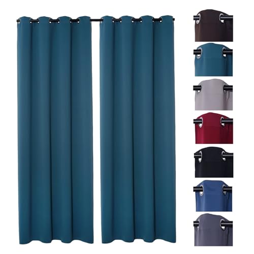 PremiumShop321 2er Pack Verdunklungsvorhang Gardinen mit Ösen, Blickdicht 140x245 cm Vorhang Verdunkelung Midnight (Petrol) von PremiumShop321