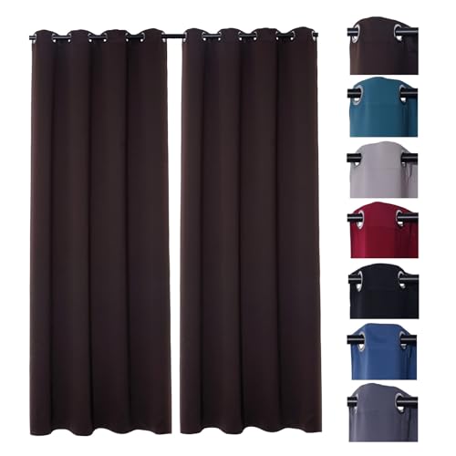 PremiumShop321 2er Pack Verdunklungsvorhang Gardinen mit Ösen, Blickdicht 140x245 cm Vorhang Verdunkelung Midnight (Schokobraun) von PremiumShop321