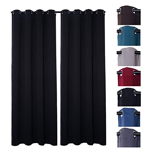 PremiumShop321 2er Pack Verdunklungsvorhang Gardinen mit Ösen, Blickdicht 140x245 cm Vorhang Verdunkelung Midnight (Schwarz) von PremiumShop321