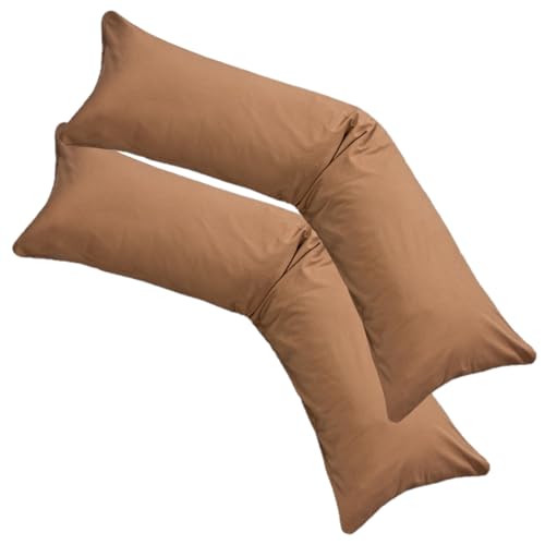 PremiumShop321 2er-Set Jersey Qualitäts Kissenbezug Kissenhülle für Seitenschläferkissen 100% Baumwolle mit Reißverschluss in 18 Farben (Tabak, 40x200 cm) von PremiumShop321