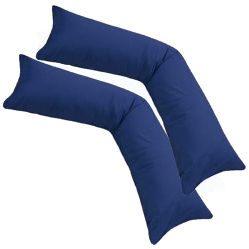 Premiumshop321 2er-Set Jersey Qualitäts Kissenbezug Kissenhülle für Seitenschläferkissen 100% Baumwolle mit Reißverschluss in 18 Farben (dunkelblau, 40x145 cm) von Premiumshop321