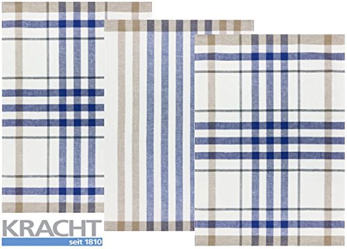 Kracht 3er Pack Halbleinen Geschirrtuch 50x70 2X Karo / 1x Streifen 2-930-11 blau von KRACHT