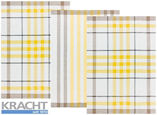 Kracht 3er Pack Halbleinen Geschirrtuch 50x70 2X Karo / 1x Streifen 2-930-14 gelb von KRACHT