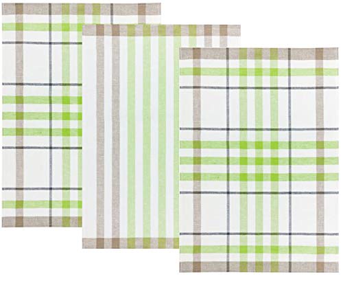 Kracht 3er Pack Halbleinen Geschirrtuch 50x70 2X Karo / 1x Streifen 2-930-16 grün von KRACHT