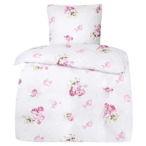 MOON - Rosemarie Bettwäsche Set 155x220 / 80x80 cm -Elegantes florales Muster - 100% Baumwolle - Premiumqualität mit Reißverschluss von MOON