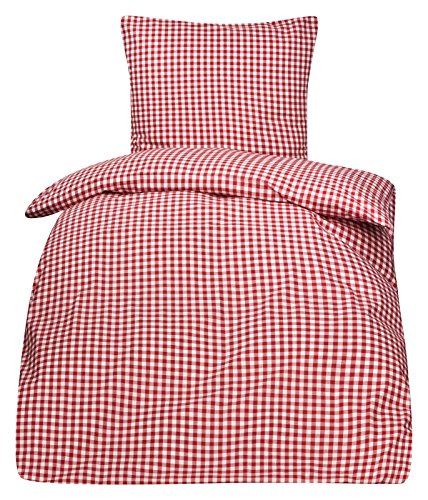 Premiumshop321 Bettwäsche Serie Züchen Landhaus Karo Reißverschluss 95° waschbar -weiß/rot-Kissenbezug 40x145 von Premiumshop321