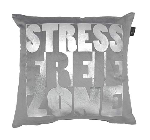 PremiumShop321 Dekokissen Kuschelkissen Samt-Optik Sprüchekissen 45x45 cm Silber Kissen inkl. Füllung (Stressfreie Zone) von PremiumShop321