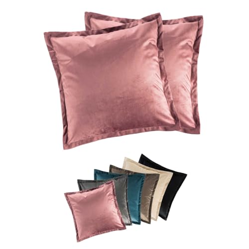 PremiumShop321 Kissen - Serie Flora in edler Samt Optik - 2er Pack Kissenhülle Kissenbezug 40x40 Altrosa von PremiumShop321