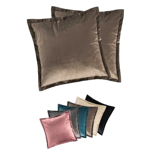 Premiumshop321 Kissen - Serie Flora in edler Samt Optik - 2er Pack Kissenhülle Kissenbezug 48x48 Taupe von Premiumshop321