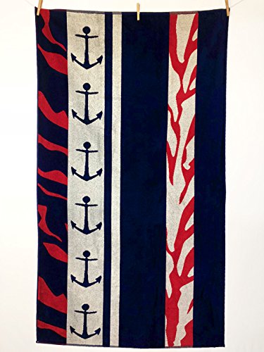 PremiumShop321 - Strandtuch aus 100% Baumwolle - 90x170 cm Frottee Qualität - hochwertiger Jacquard Druck (Anker Marine) Verschiedene Designs von PremiumShop321