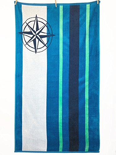 PremiumShop321 - Strandtuch aus 100% Baumwolle - 90x170 cm Frottee Qualität - hochwertiger Jacquard Druck (Kompass) Verschiedene Designs von PremiumShop321