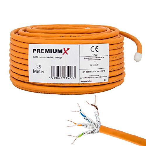 Premium X CAT 7 Netzwerkkabel 25m LAN Kabel Simplex Kupferkabel Ethernet Datenkabel S/FTP PiMF PoE Eca Kat7 Verlegekabel Installationskabel für müheloses Verlegen von Premium X