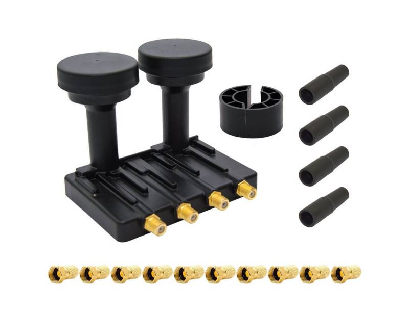 PremiumX Monoblock Quad LNB 4 Teilnehmer 4x Gummitülle 10x F-Stecker Monoblock-LNB von PremiumX