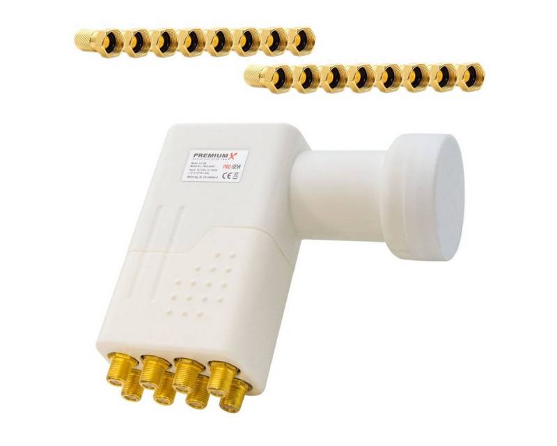 PremiumX Octo LNB weiß SAT für 8 Teilnehmer DVB-S2 HD 4K inkl. 16x F-Stecker Monoblock-LNB von PremiumX