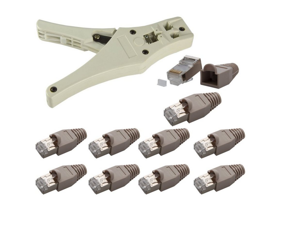 PremiumX Zangenset Crimpzange inkl. Kabelschneider Abisolierer 10x RJ45 Western-Stecker von PremiumX