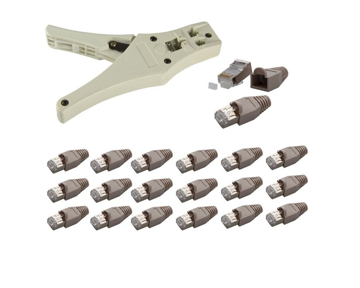 PremiumX Zangenset Crimpzange inkl. Kabelschneider Abisolierer 20x RJ45 Western-Stecker von PremiumX