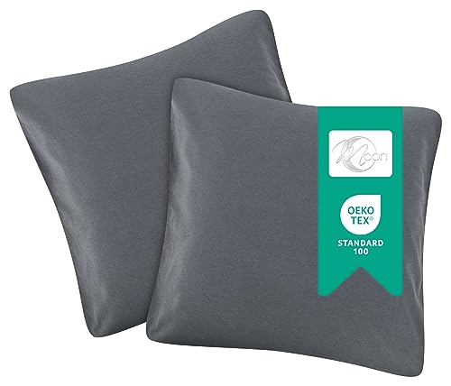 PremiumShop321 2er-Set Jersey Qualitäts Kissenbezug Kissenhülle 100% Baumwolle mit Reißverschluss in 18 Farben und 7 Größen (anthrazit, 80x80 cm) von PremiumShop321