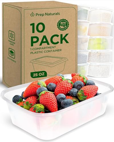 [10er Pack] 1-Fach Meal Prep Boxen mit Deckel - Wiederverwendbar Mikrowellengeeignet Spülmaschinenfest - Essensbox Lunchbox Luftdichter Deckelverschluss - Rechteck von Prep Naturals