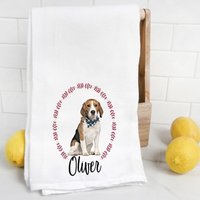 Beagle Mehlsack Handtuch, Geschirrtuch, Hundemama, Hundepapa, Personalisierter Name, Aquarell Tierportrait, Yorkshire Terrier von Preppypineapplehome