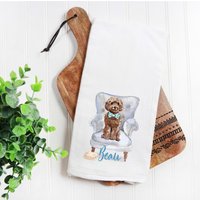 Benutzerdefinierte Brauner Cockapoo Mehlsack Handtuch, Mama Geschenk, Hundemama, Hundepapa, Personalisierter Name, Haustiername Aquarell Tierportrait von Preppypineapplehome