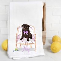 Benutzerdefinierte Brown Mops Mehl Sack Handtuch, Geschirrtuch, Hund Mama, Papa, Personalisierter Name, Aquarell Haustier Porträt von Preppypineapplehome