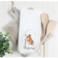 Benutzerdefinierte Bulldogge Mehlsack Handtuch, Geschirrtuch, Geschenk, Hundemama, Hundepapa, Personalisierter Name, Haustiername Aquarell von Preppypineapplehome