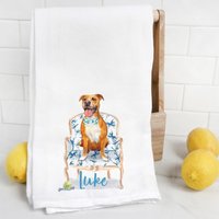 Benutzerdefinierte Pitbull Mehlsack Handtuch, Hund Mama, Papa, Personalisierter Name, Aquarell Haustier Portrait von Preppypineapplehome