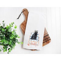 Benutzerdefinierte Schwarze Katze Mehlsack Handtuch, Geschirrtuch, Geschenk, Katzenmama, Katzenpapa, Personalisierter Name, Haustiername Aquarell von Preppypineapplehome