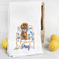Benutzerdefinierte Spaniel 15 Mehlsack Handtuch, Hundemama, Hundepapa, Personalisierter Name, Haustiername Geschenk, Aquarell Haustierportrait von Preppypineapplehome