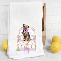 Border Terrier Mehlsack Handtuch, Hund Mama, Papa, Personalisierter Name, Haustier Name Geschenk, Aquarell Portrait von Preppypineapplehome