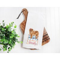 Chow Mehlsack Handtuch, Hundemama, Hundepada, Personalisierter Name, Tiername Geschenk, Aquarell Haustierportrait von Preppypineapplehome