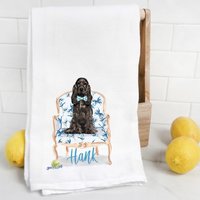 Custom Black Cocker Spaniel Mehlsack Handtuch, Geschirrtuch, Hundemama, Hundepapa, Personalisierter Name, Aquarell Tierportrait von Preppypineapplehome