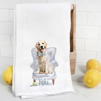 Custom Golden Retriever 1 Mehlsack Handtuch, Geschirrtuch, Hundemama, Hundepapa, Personalisierter Name, Labradoodle, Aquarell Tierportrait von Preppypineapplehome